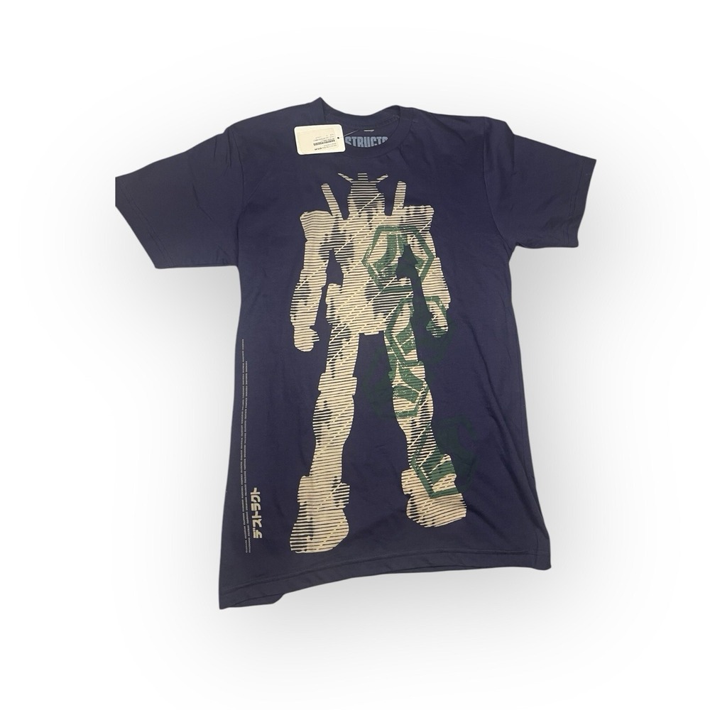 Destructo Skateboard T-Shirt Mech Gundam Navy Blue Shirt Size Small